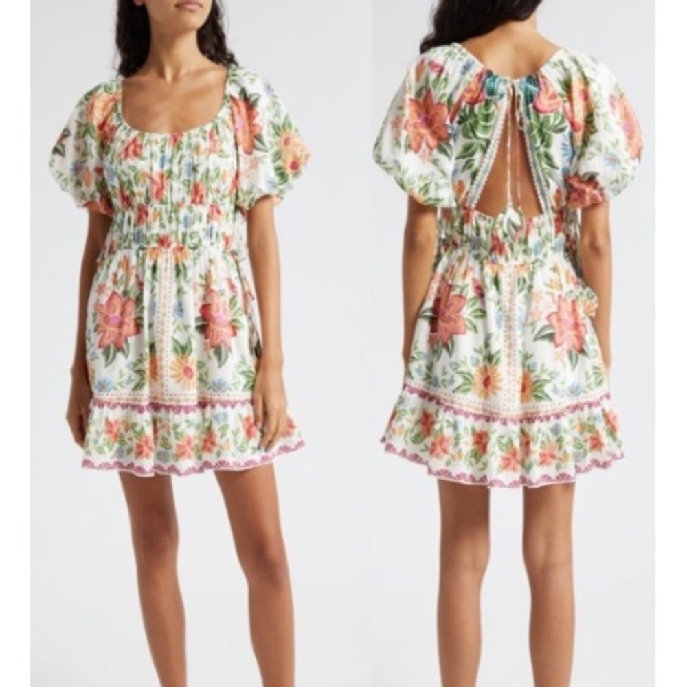 Farm Rio Bloom Garden Off‎ White Floral Mini Dress XS New With Tags